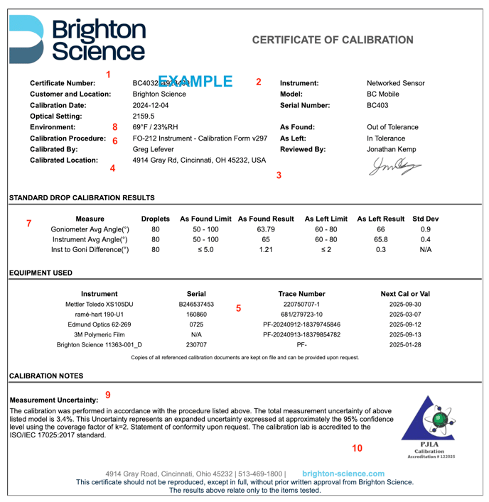 Screenshot of Advanced & Deluxe Certificate of Calibration